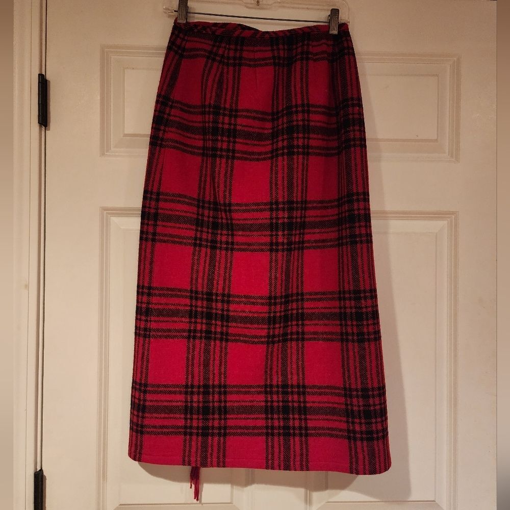 Eddie Bauer vintage wool red and black plaid pencil midi skirt 4P - Picture 5 of 5